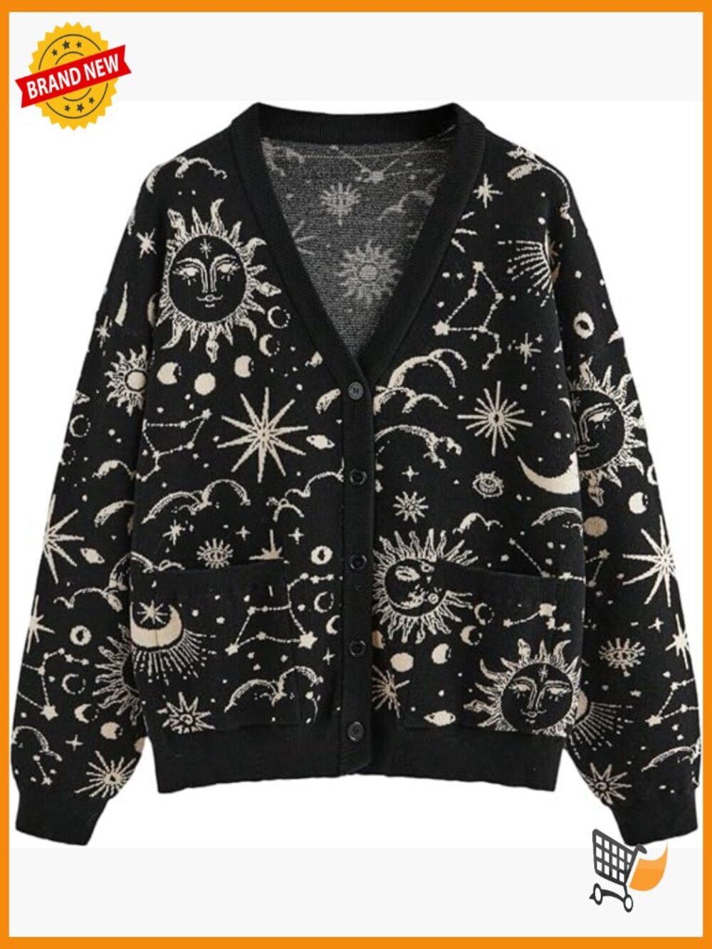 Plus Size Graphic Button Up Cardigan Sweater Long Sleeve V Neck Knit